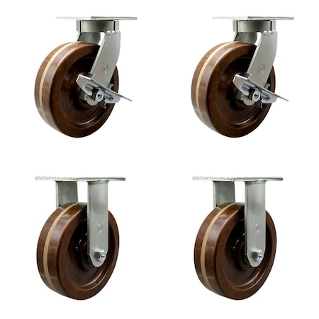 Service Caster 12'' Heavy Duty High Temp Phenolic Caster Set 2 Swivel Lock and Brake 2 Rigid, 4PK CRAN-KP92S1230-PHRHT-SLB-BSL-2-R-2